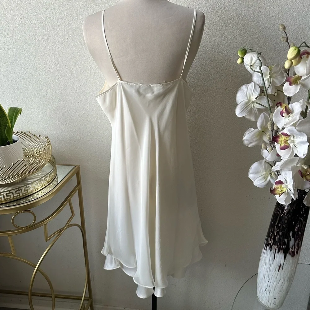Valerie Stevens Cream Sheer Sleeve satin Robe and nightgown Sz L glamour sexy - Picture 3 of 7